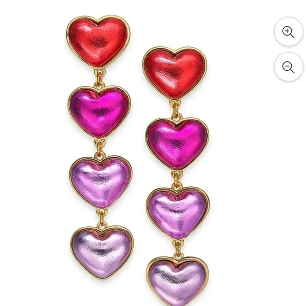 Isaac Mizhari Linear Heart drop gold/multi earrings - Picture 2 of 5